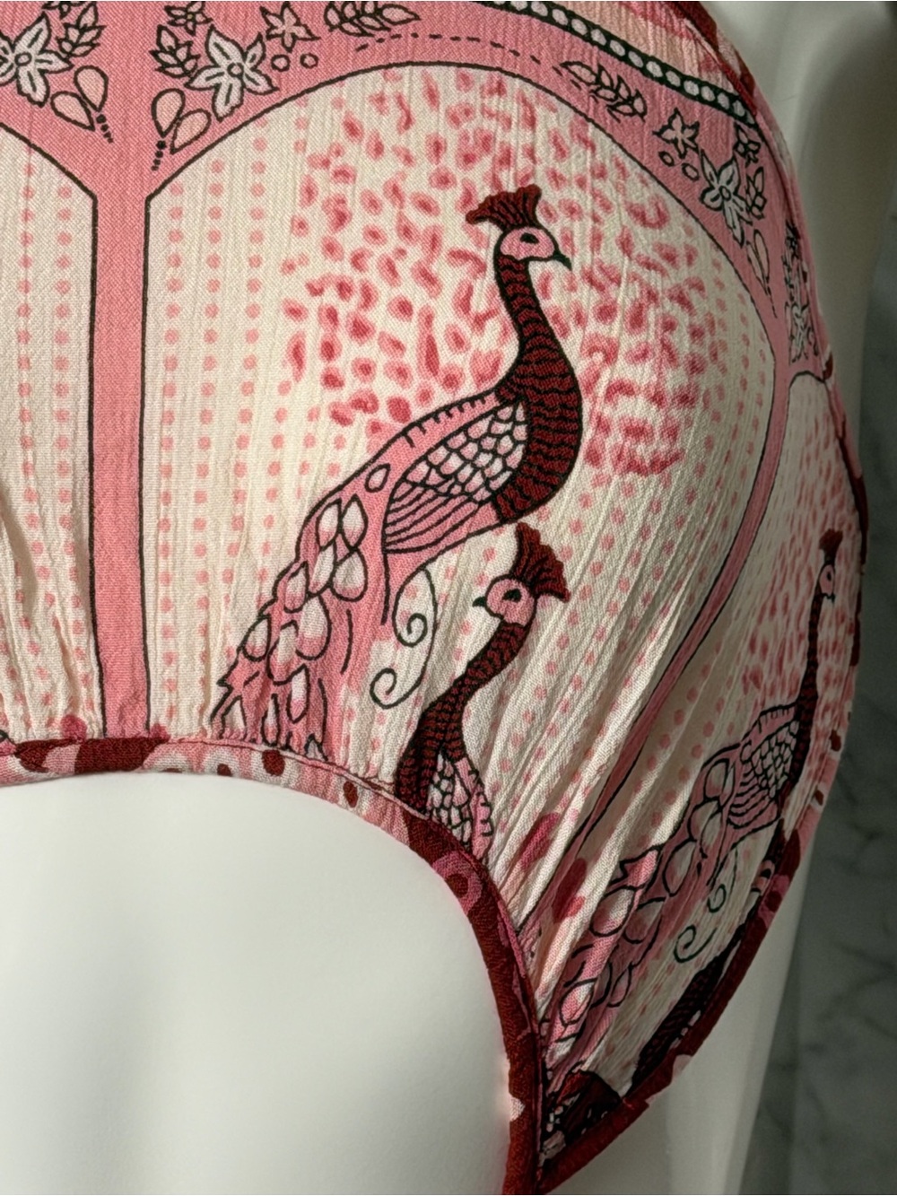 Cutout Peacock Halter Tie Neck Back Peachy Pink Burgundy Boho Vacation Dress S - Picture 4 of 13